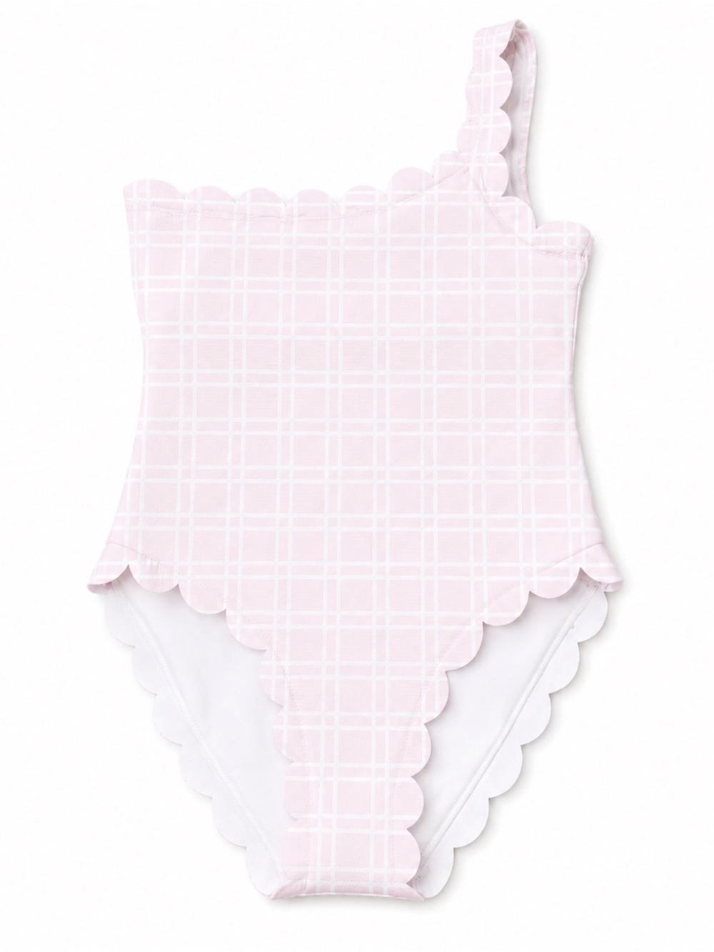 Cremieux swimsuit Pink One-Shoulder Scallop  Cottagecore chic girly windowpane